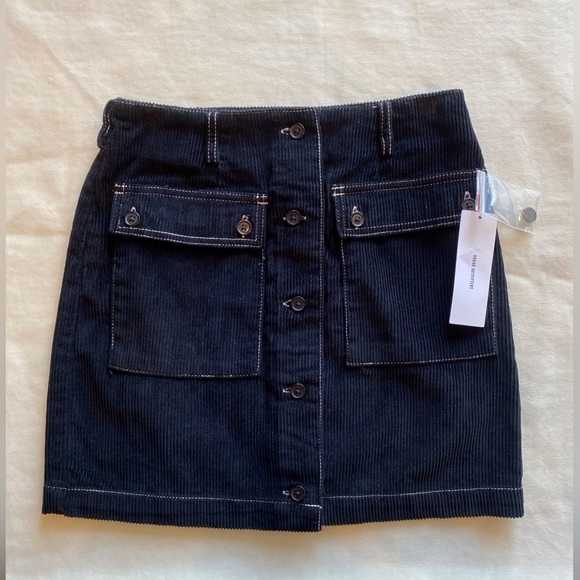 NWT Urban Outfitters BDG Black Corduroy Mini Skirt with White Stitching - Picture 1 of 4
